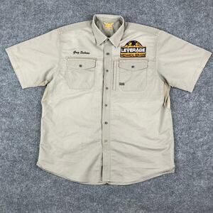 Ariat Rebar Work Shirt Mens XL Tan Short Sleeve Button Up Utility Pockets Logo